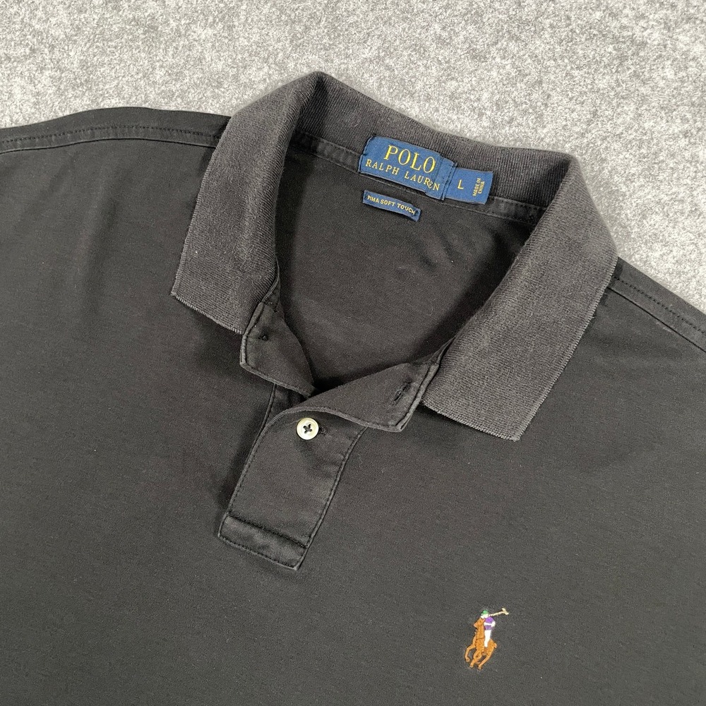 Polo Ralph Lauren Mens Polo Shirt L Black Pima Soft Touch Short Sleeve Pony
